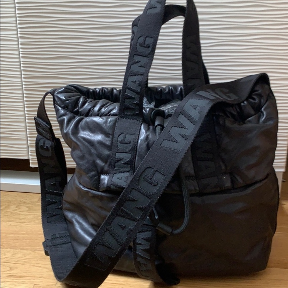 Alexander Wang Black Logo Strap Leather Shoulder Bag